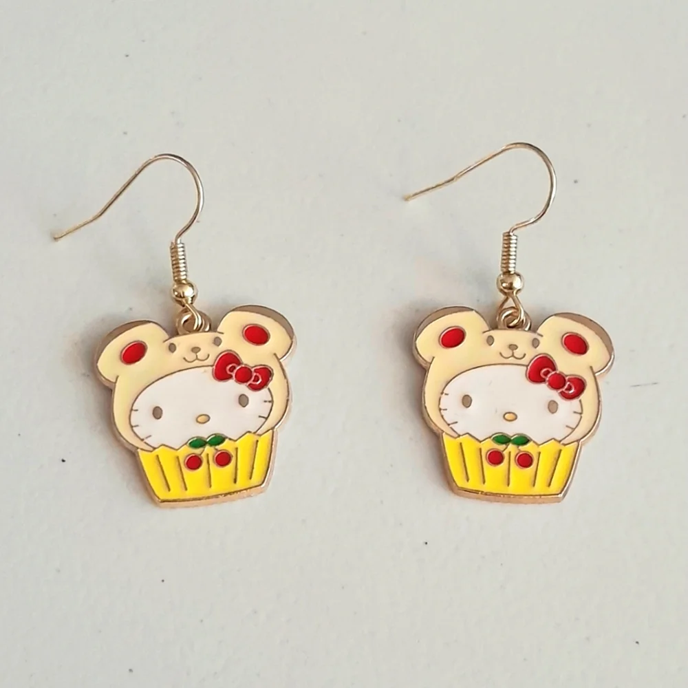 Enamel Kitty with a Teddy Bear Cap Earrings